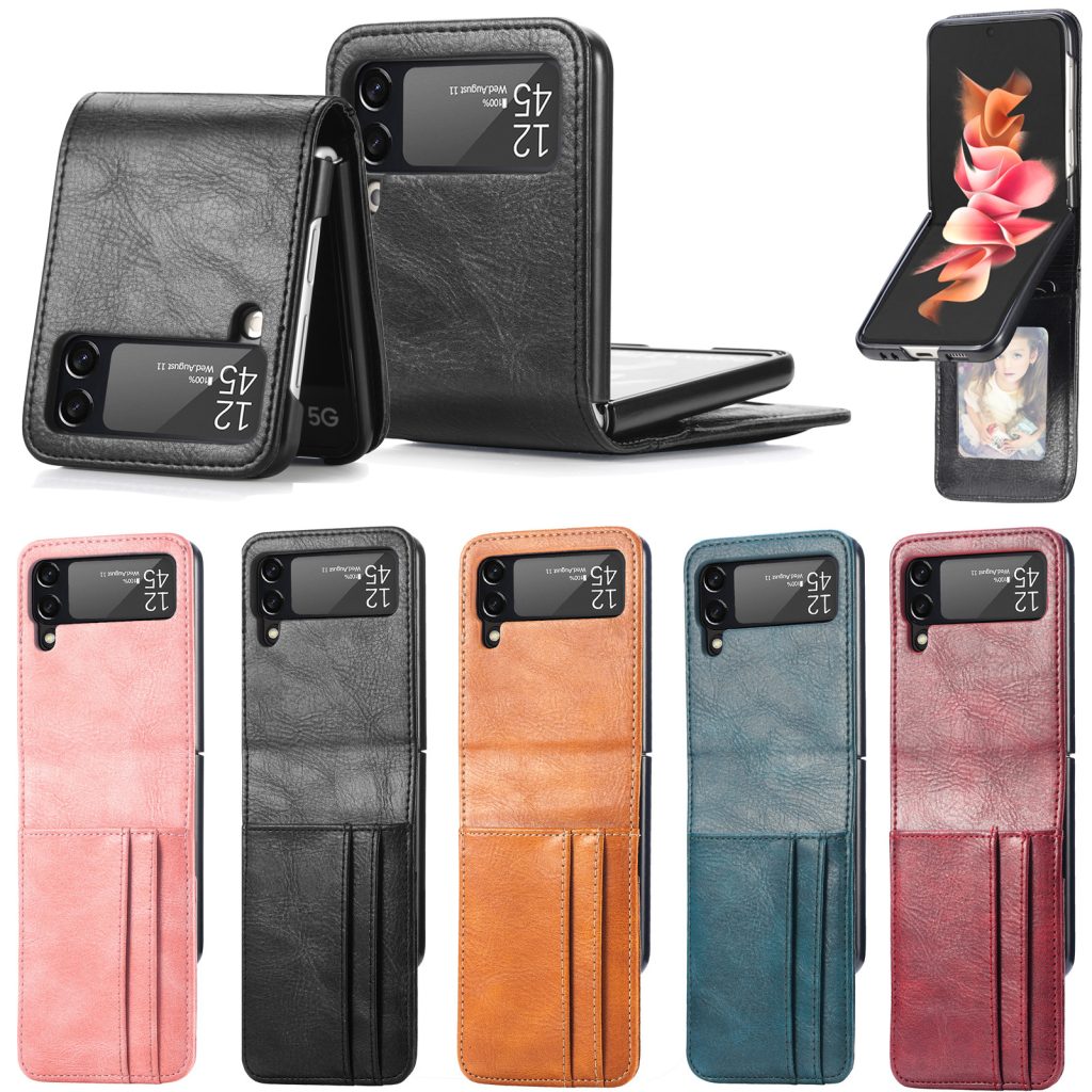 Business Phone Case Build Card Holder PU Leather Flip Cover Wallet Function Phone Case for Samsung Galaxy Z Flip 3 4 5