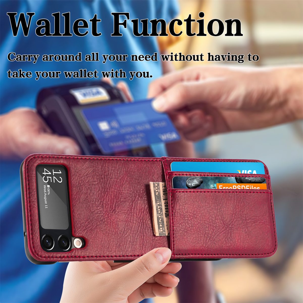 Business Phone Case Build Card Holder PU Leather Flip Cover Wallet Function Phone Case for Samsung Galaxy Z Flip 3 4 5