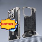 Carbon Fiber Phone Case For Iphone 15 14Pro Promax Supported Magnetic Wireless Charging Bracket Metal Cover