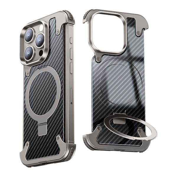 Carbon Fiber Phone Case For Iphone 15 14Pro Promax Supported Magnetic Wireless Charging Bracket Metal Cover