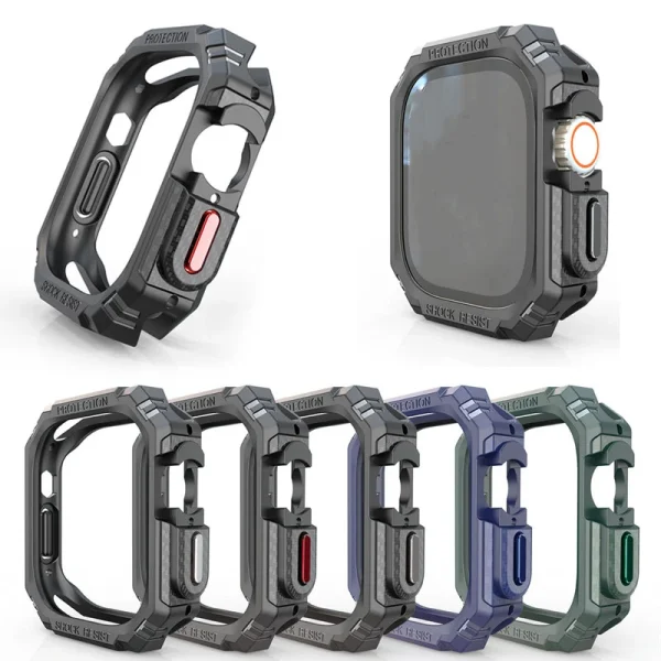 Carbon Fiber Texture shockproof Armor Case for Apple Watch Ultra 9 8 7 Durable TPU Cases for Apple Watch 45mm Case