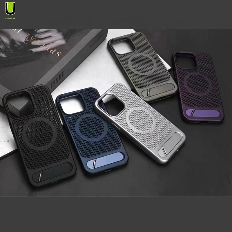 Kickstand 2in1 TPU PC Mobile Phone Case Bracket Cool Back Cover Heat Dissipation Magnetic Phone Case For iPhone 15 16 Pro Cases