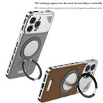 Magnetic Elastic Snap Metal Bumper 360 Rotating Stand Case For iPhone 15 14 13 Pro Max Pro Leather Lens Protective Back Cover