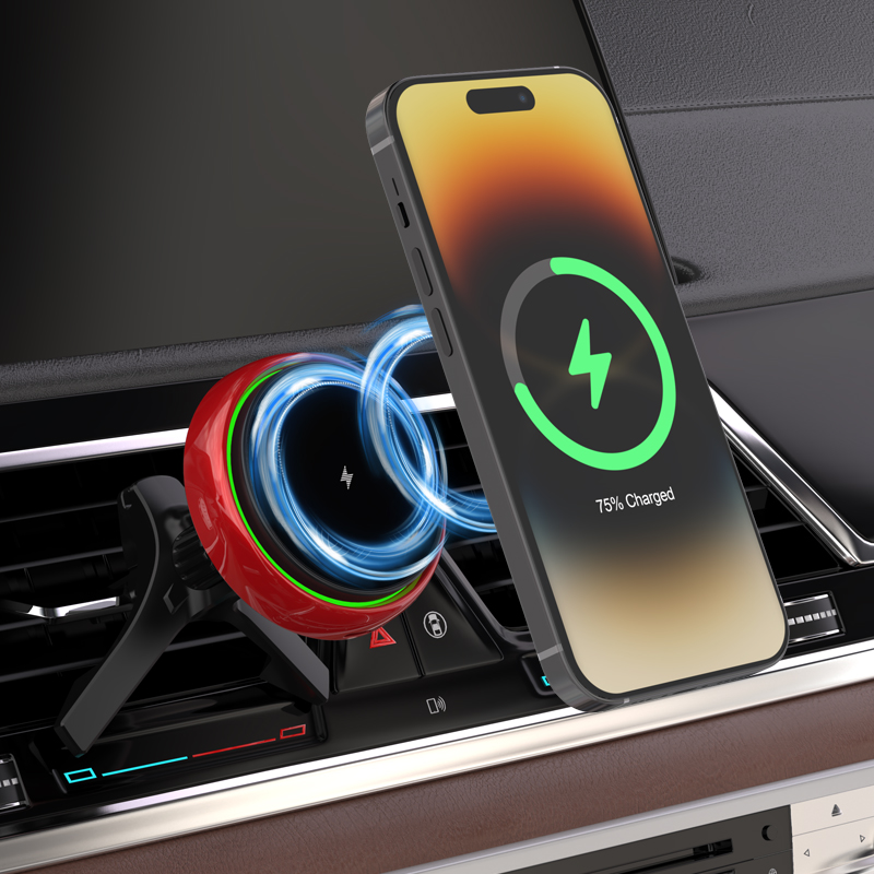 OEM Factory 15w Fast Magnetic Wireless Car Charger Mount with Cooling Fan