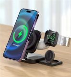 Portable magnetic 3 in 1 wireless fast charging Foldable Wireless Charger adapter mobile phone Magnetic Wireless Charger