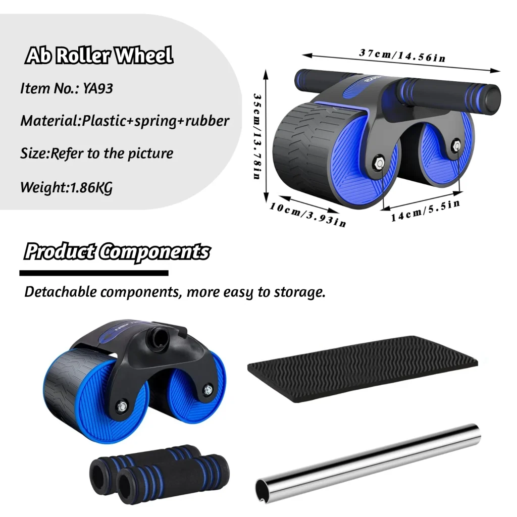 RS Ab Wheel Roller With Automatic Rebound Assistance Exercise Equipment For Core Workout Ab Train Roller Wheel With Knee Pad