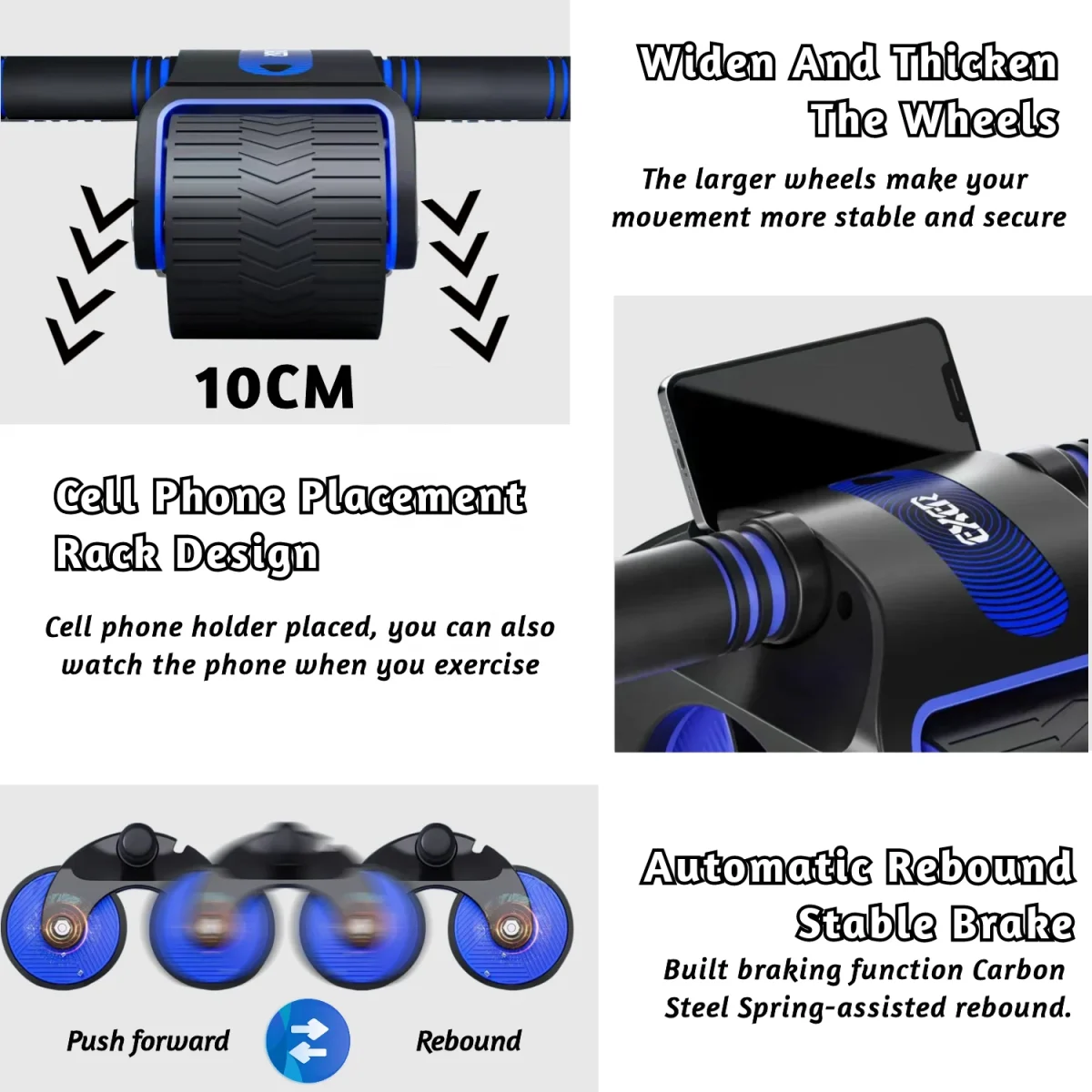 RS Ab Wheel Roller With Automatic Rebound Assistance Exercise Equipment For Core Workout Ab Train Roller Wheel With Knee Pad