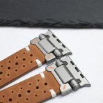 Titanium Color Connector Premium Genuine Leather Strap for Apple Watch 9 8 7 6 Ultra 49mm 45mm 44mm Stylish Leather Band