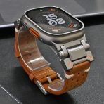 Titanium Color Connector Premium Genuine Leather Strap for Apple Watch 9 8 7 6 Ultra 49mm 45mm 44mm Stylish Leather Band