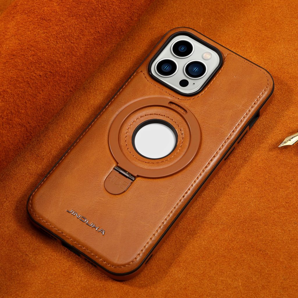 trending product 2024 magnetic ring holder kickstand pu leather back phone case cover for iphone 15 14 13 12 11 pro max