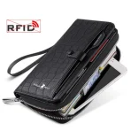 WILLIAMPOLO mobile leather wallet business anti-theft long purse credit card bag alloy zipper folding clutch bag mens wallets