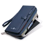 WILLIAMPOLO mobile leather wallet business anti-theft long purse credit card bag alloy zipper folding clutch bag mens wallets