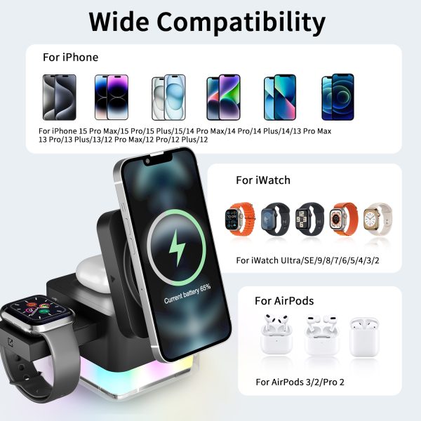 2024 Magnetic Wireless Charging Station Fast 15w 3 in 1 Wireless charger for iPhone 16 Pro Max 15 14 13 12 Apple Watch Airpods