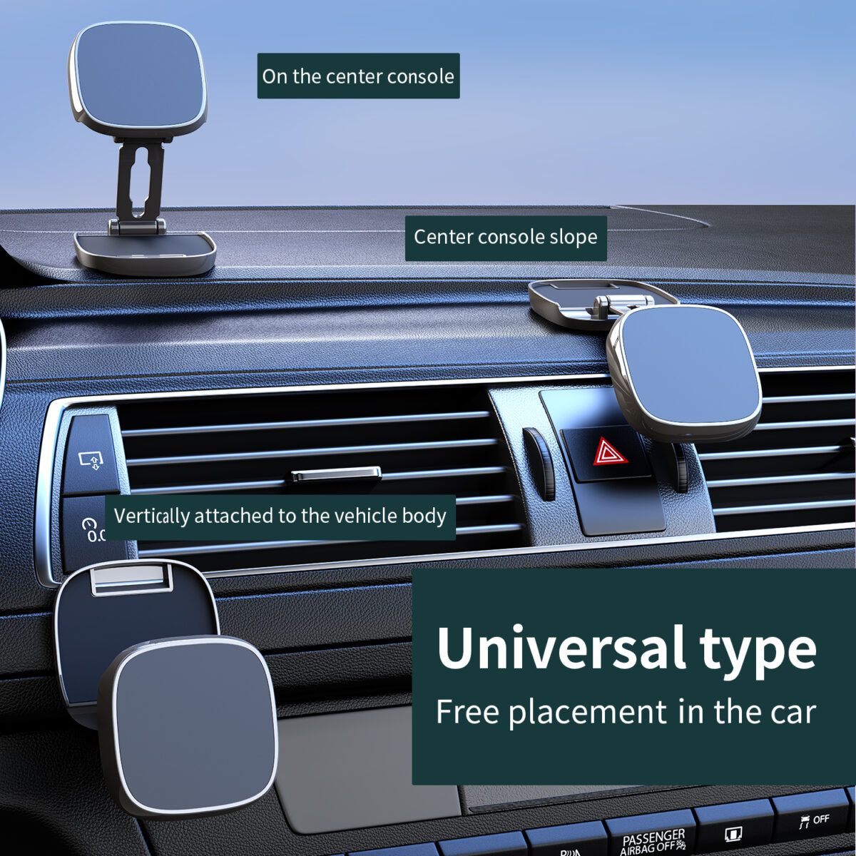 Universal Stable Home 360 Rotation Cell Mobile Holders Foldable Stand Bracket Alloy Strong square Car Magnetic Phone Holder