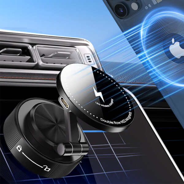 15W Wireless Charge Vacuum Magnetic Car Mounted Folding Mobile Phone Holder Car Dashboard Cell Phones Stand Screen Bracket