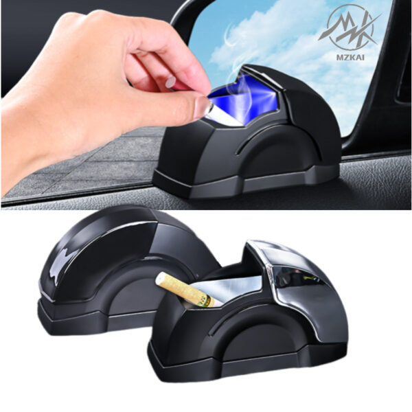 New Mini Portable Ashtray Trash Can Windproof Car Ashtray With Blue LED Light and Lid