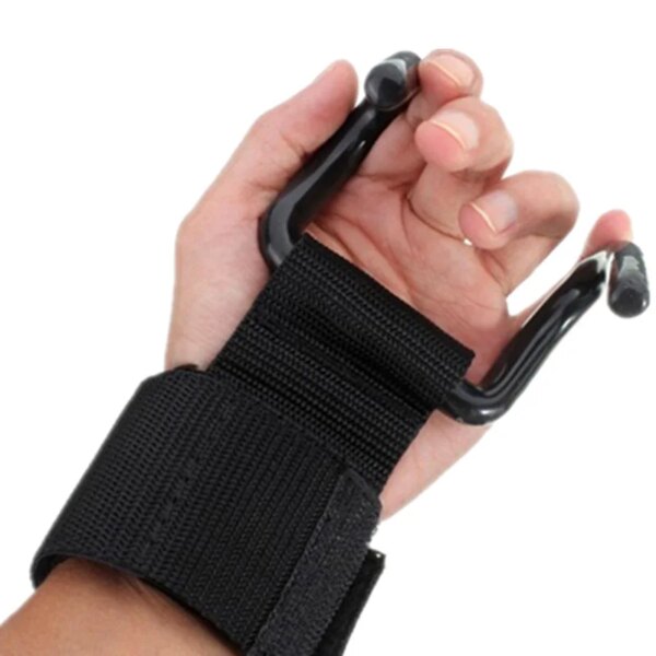 Black Steel Weight Lifting Support Strap Hooks