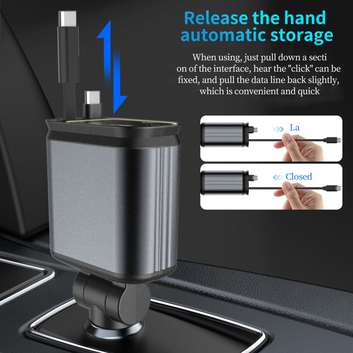 4 in 1 Retractable Car Charger LED Starlight Headliner 120W Fast Charger - Image 3