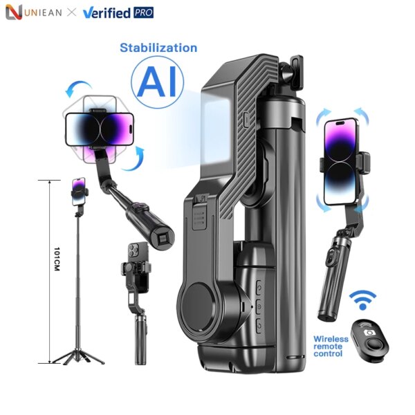 UNIEAN Q31 Handheld Gimbal Stabilizer Smartphone Camera Stabilizer Selfie Stick Tripod Stand Wireless Remote for iPhone