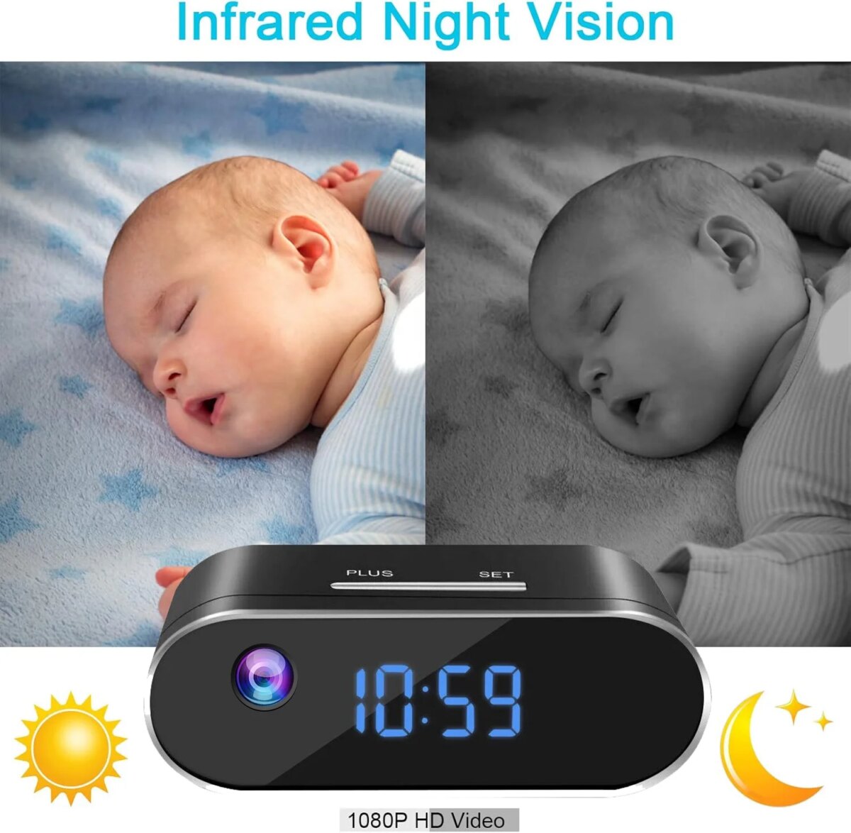 Wireless Wifi Alarm Clock Camera 1080P Video Recording Infrared Night Vision Home Baby Monitor Support 256GB Card Clock Camera