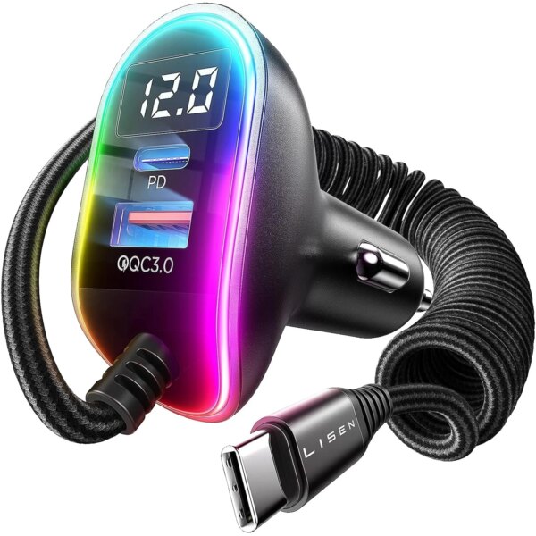 LISEN 96W Super Fast Car Charger USB C PD QC3.0 High Power Car Phone Charger Adapter for iPhone 15 Pro Max Samsung S25 S24