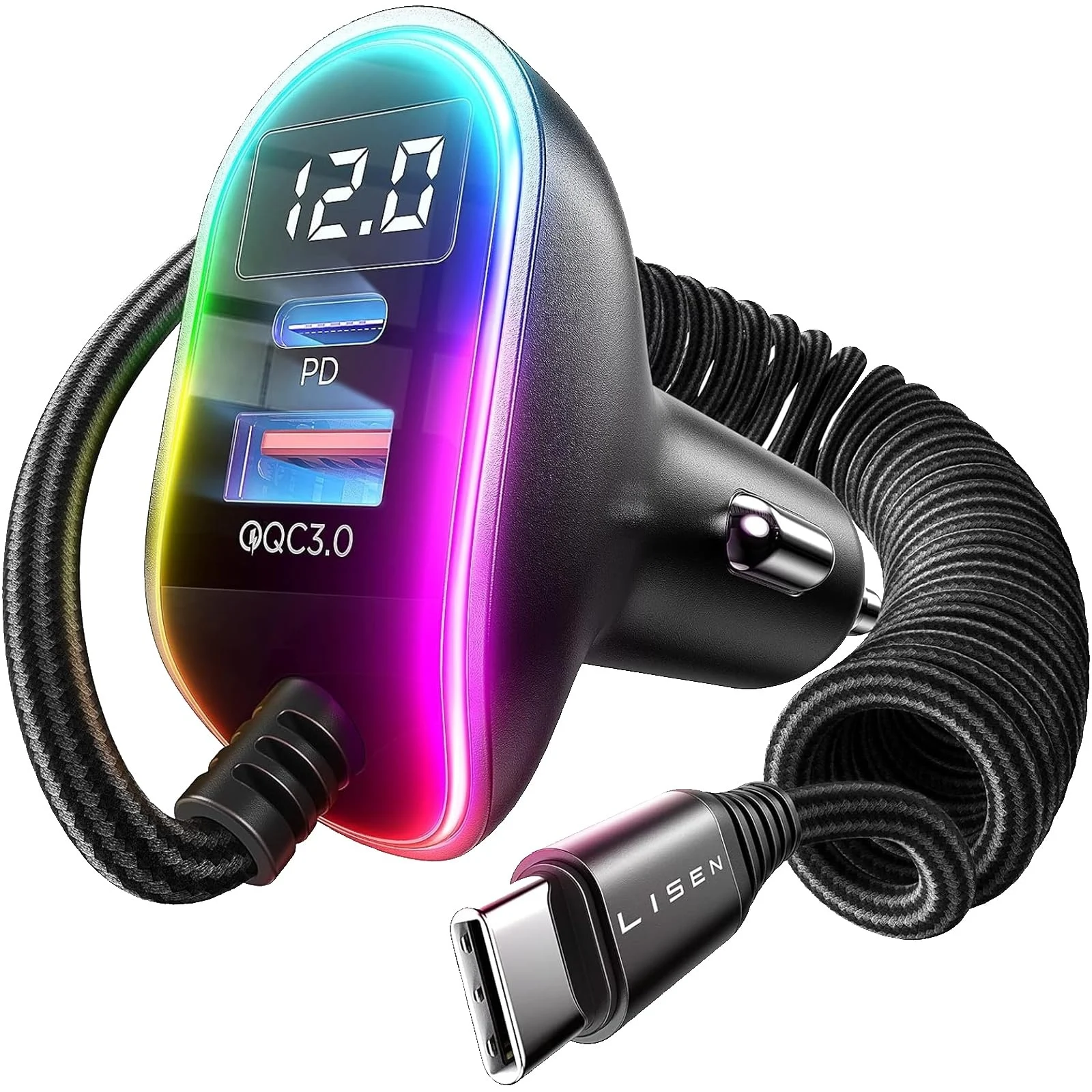 LISEN 96W Super Fast Car Charger USB C PD QC3.0 High Power Car Phone Charger Adapter for iPhone 15 Pro Max Samsung S25 S24