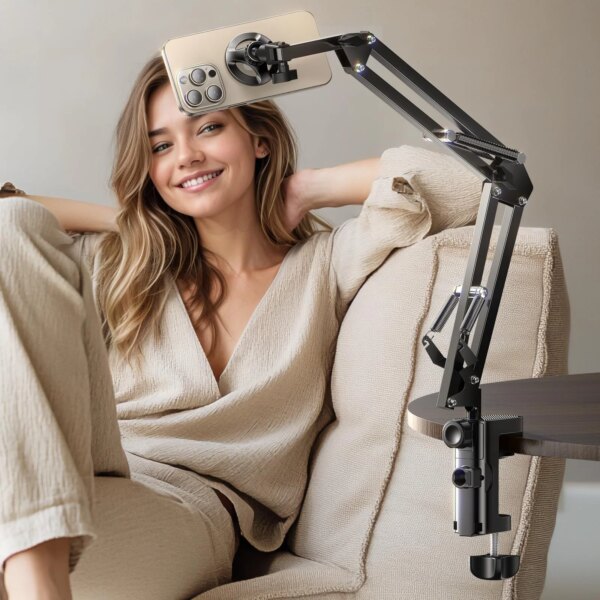 LISEN Flexible Long Arm 360 Clip Gooseneck Phone Holder for Bed Desk Overhead Watching Movie Compatible with iPhone 16 15 14