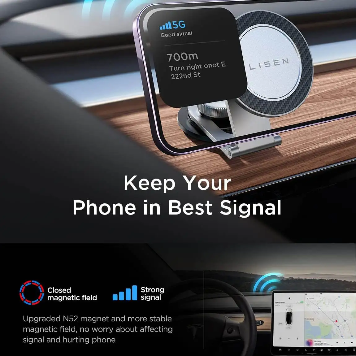 LISEN Phone Mount Holder Adjustable Car Cradle