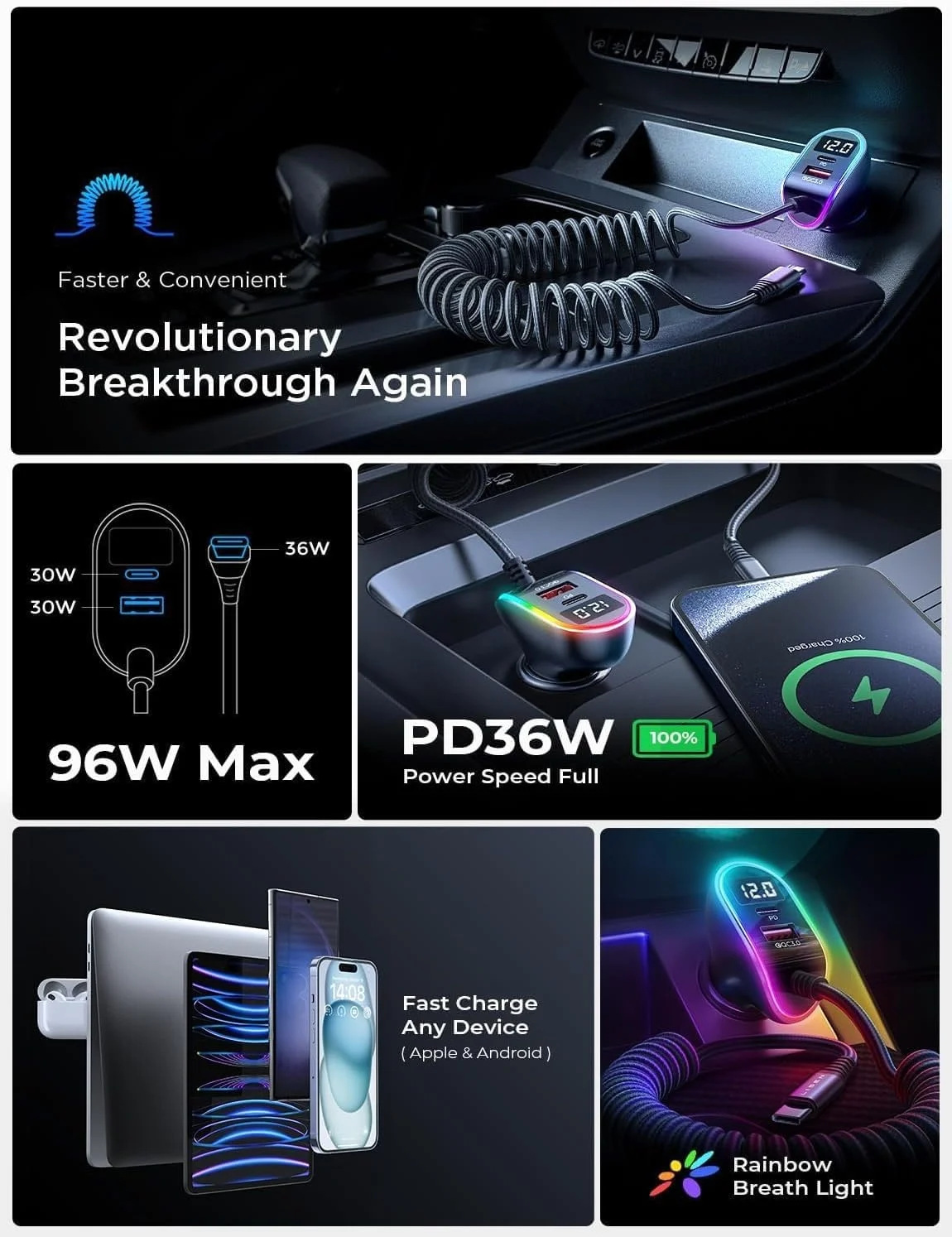 LISEN Super Fast Car Charger USB High Power Car Phone Charger Adapter