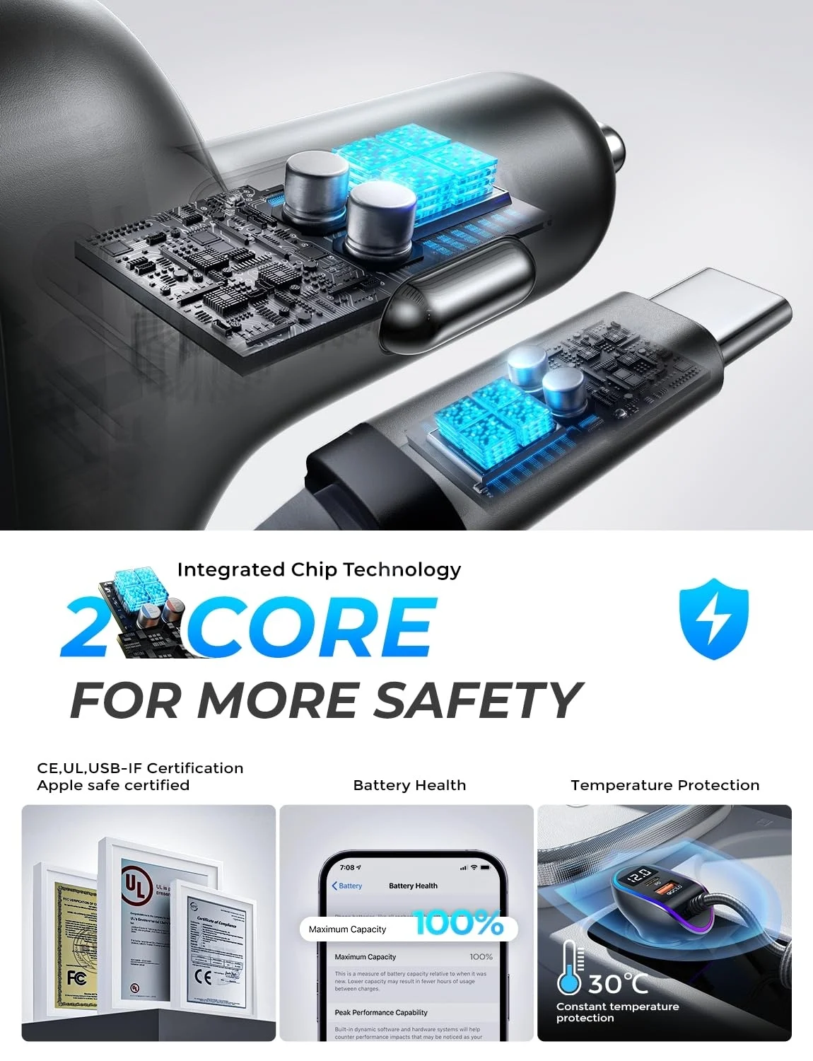 LISEN Super Fast Car Charger USB High Power Car Phone Charger Adapter