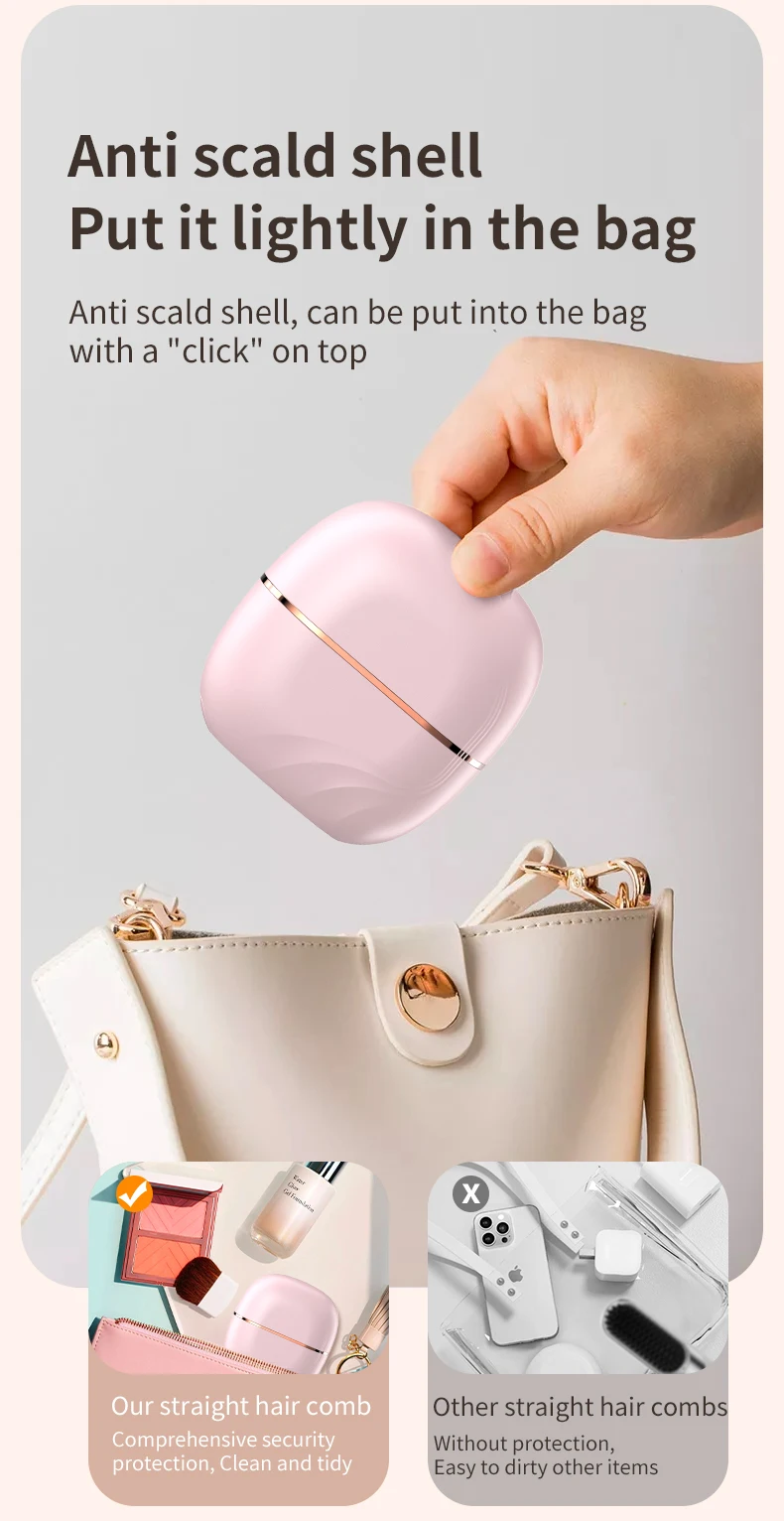 Portable Mini Hair Straightener with Protective Cover Electric Hair Brushes Lithium Battery (mAh) Emerging Safety Features