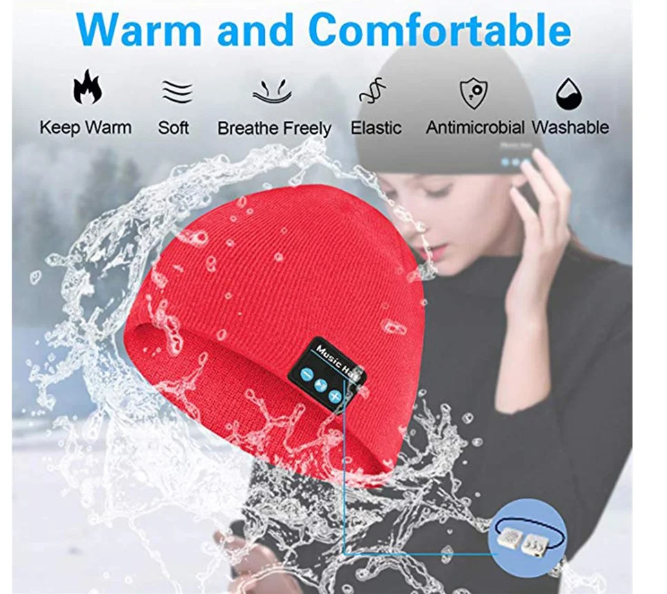 Wireless BT Beanie Knitted Stripes Winter Outdoor Running Hat Headset Mic Headphone Music Headbands Sport Smart Hat