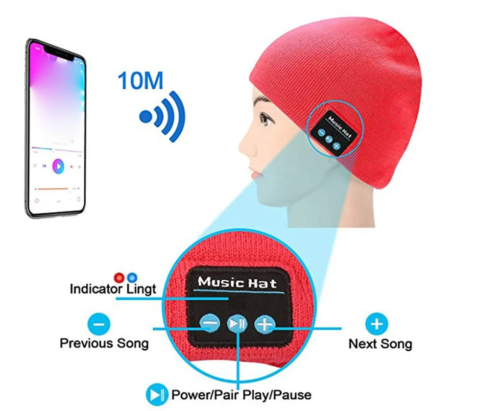 Wireless BT Beanie Knitted Stripes Winter Outdoor Running Hat Headset Mic Headphone Music Headbands Sport Smart Hat