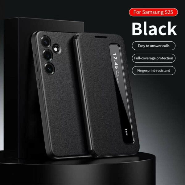 Leather Smart Window S-View Flip Phone Cover With Auto Wake/Sleep Case for Samsung Galaxy