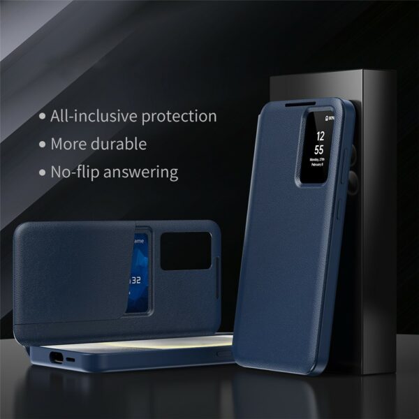 Leather Smart Window S-View Flip Kickstand Cover With Auto Wake/Sleep for Samsung Galaxy
