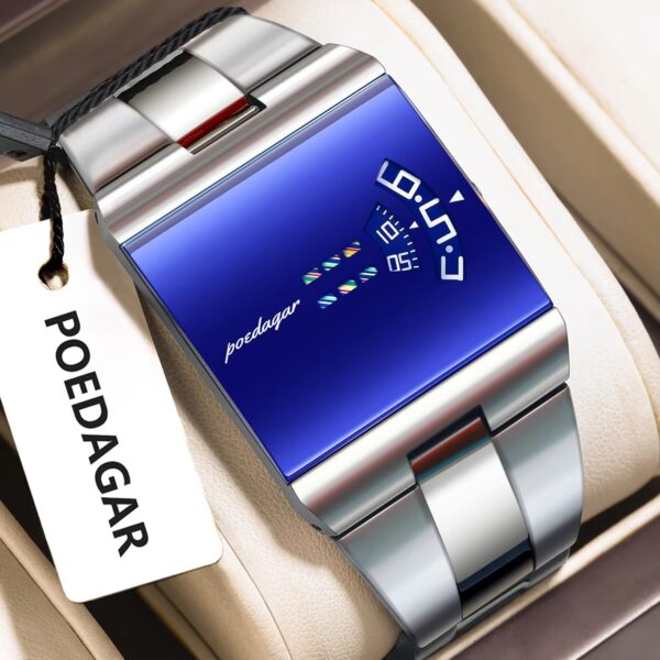 Poedagar Men's Stainless Steel Luxury Watch - Silver-Blue