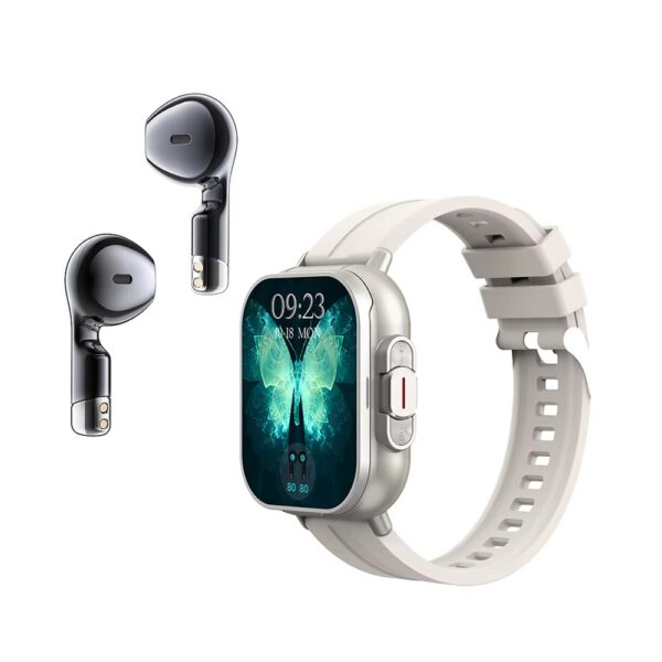 D8 2-in-1 Smart Watch with Built-in Wireless Earbuds - silver