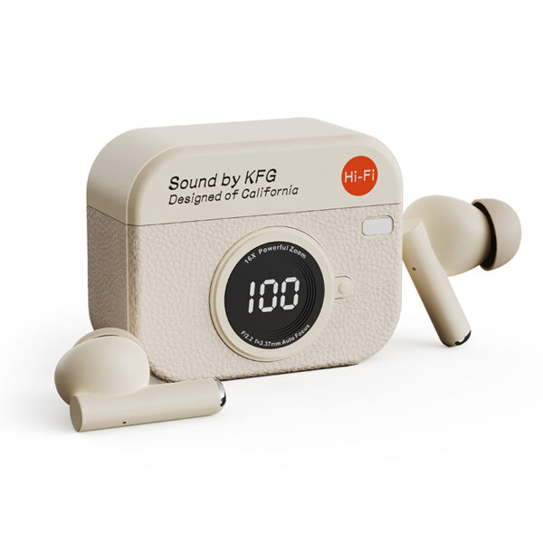 Q87 Retro Camera Clip Earbuds - White