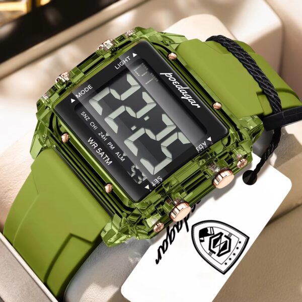POEDAGAR E123 Digital Sports Watch LED Display 50M Waterproof - Green - Black