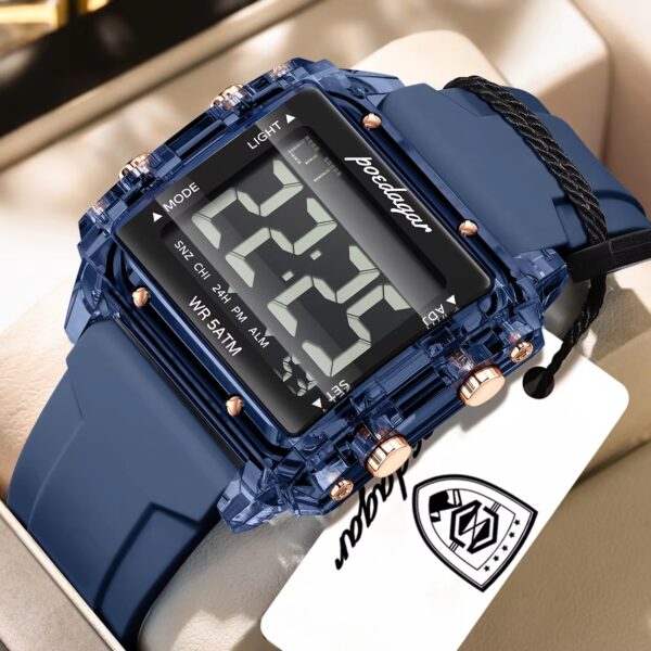 POEDAGAR E123 Digital Sports Watch LED Display 50M Waterproof - Blue-Black