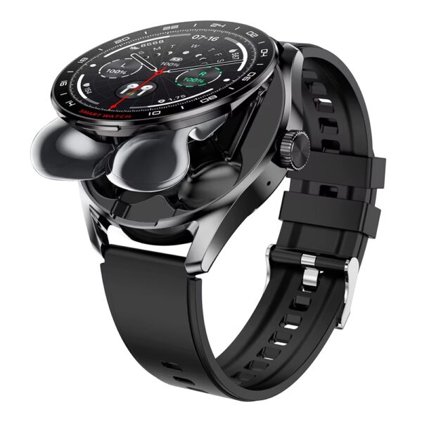 2 in 1 Smartwatch with TWS Earphones BT Call Voice Assistant Music Playback Smart Watch - Black Silicone