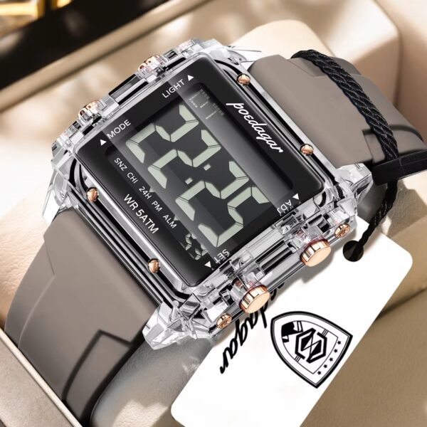 POEDAGAR E123 Digital Sports Watch LED Display 50M Waterproof - Silver-Black